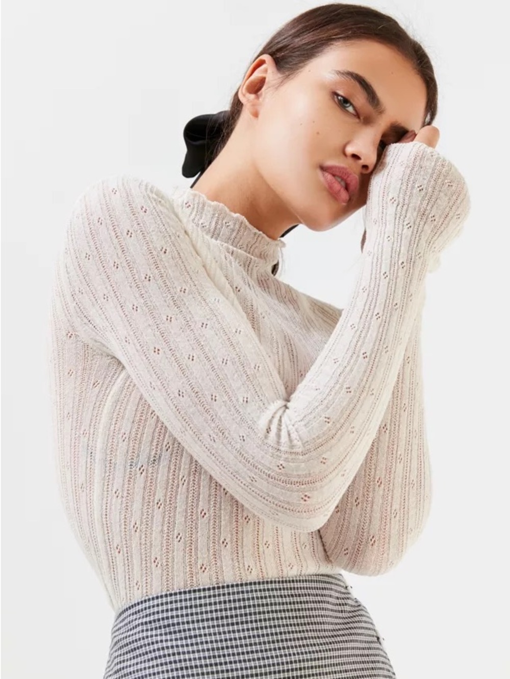 Urban Outfitters Poppy Pointelle Lightweight Turtleneck Top